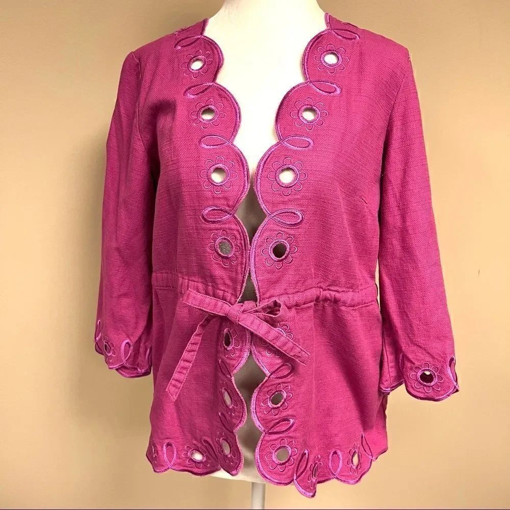 Bob Mackie wearable art pink cotton jacket. Size Sm